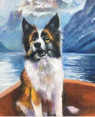 狗與遠山 · 寵物畫作