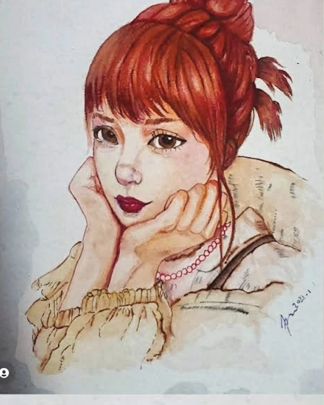 紅髮人物 · 線條插畫