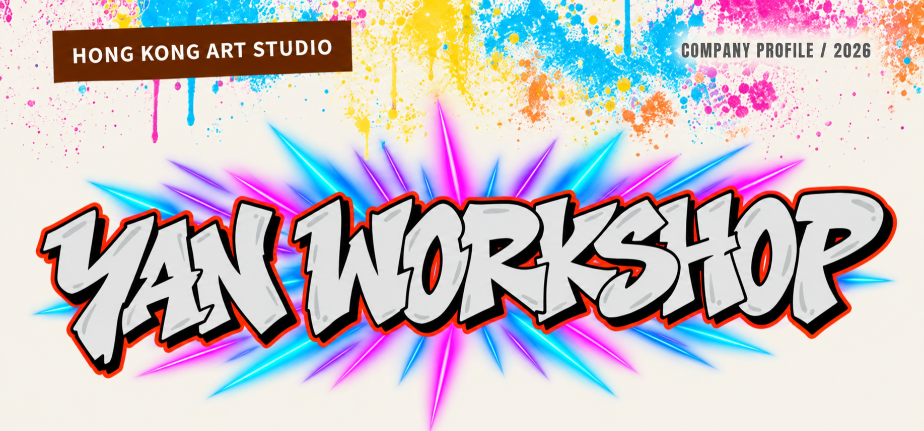 YAN WORKSHOP · Off-white Background Full Colour Neon Logo